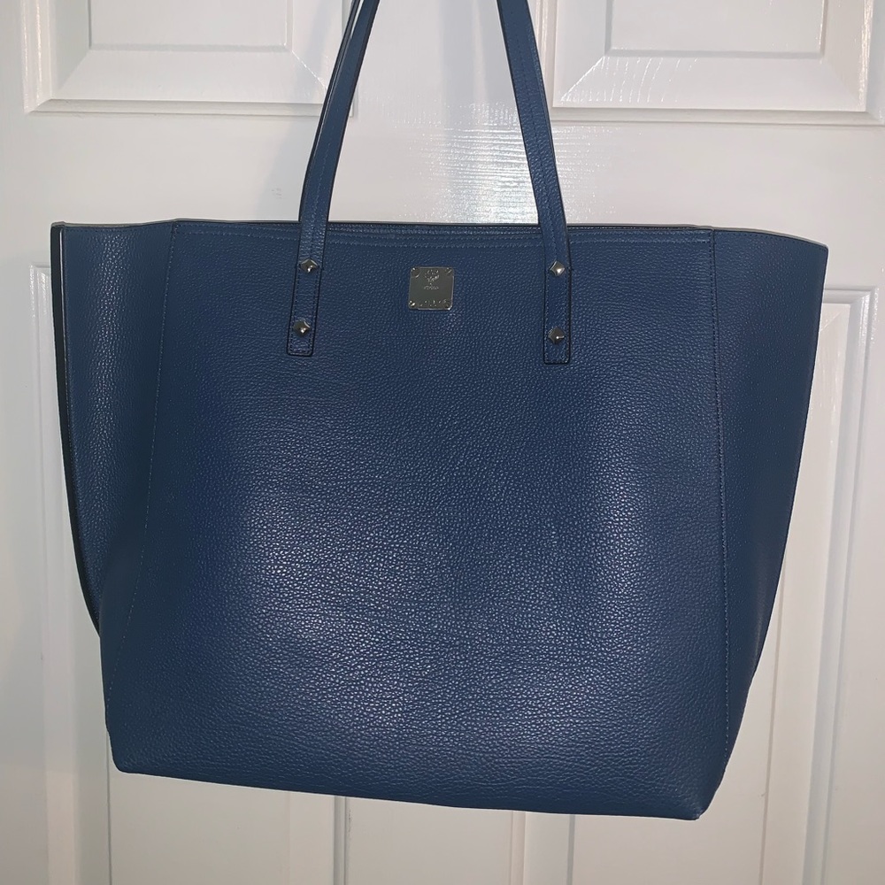 Authentic MCM Tote Navy with Zipped Top